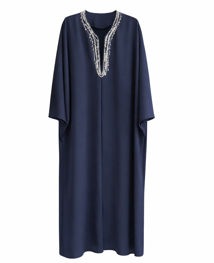 Embellished Navy Kaftan Dress