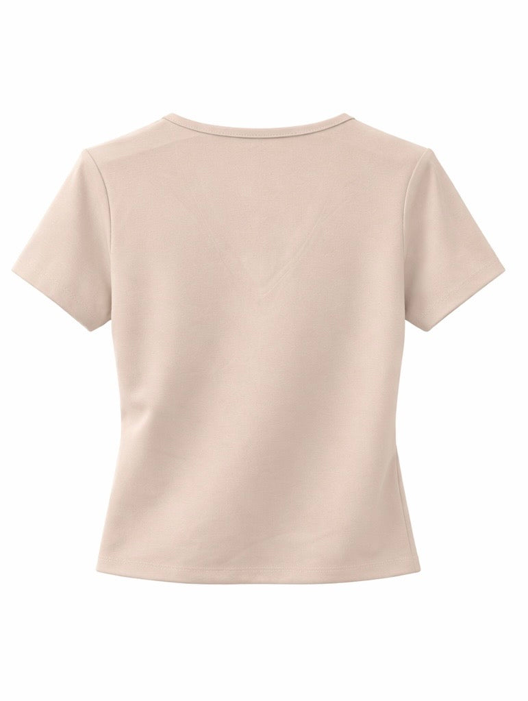 V-Neck Ruched Short Sleeve Top - Brown, Black , White , Olive Green , Beige