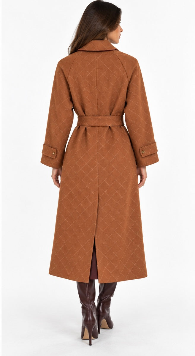 Quilted Belted Long Coat