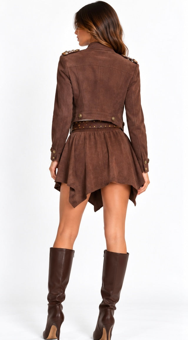 Embellished Military Suede Jacket ( Olive , Beige , Brown )