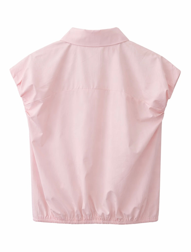 Floral Button Cap Sleeve Blouse - Blush Pink , Light Blue , White