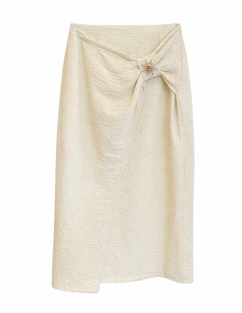 Ivory Wrap Skirt with Brooch Detail