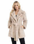 Cream Eco fur belted Coat