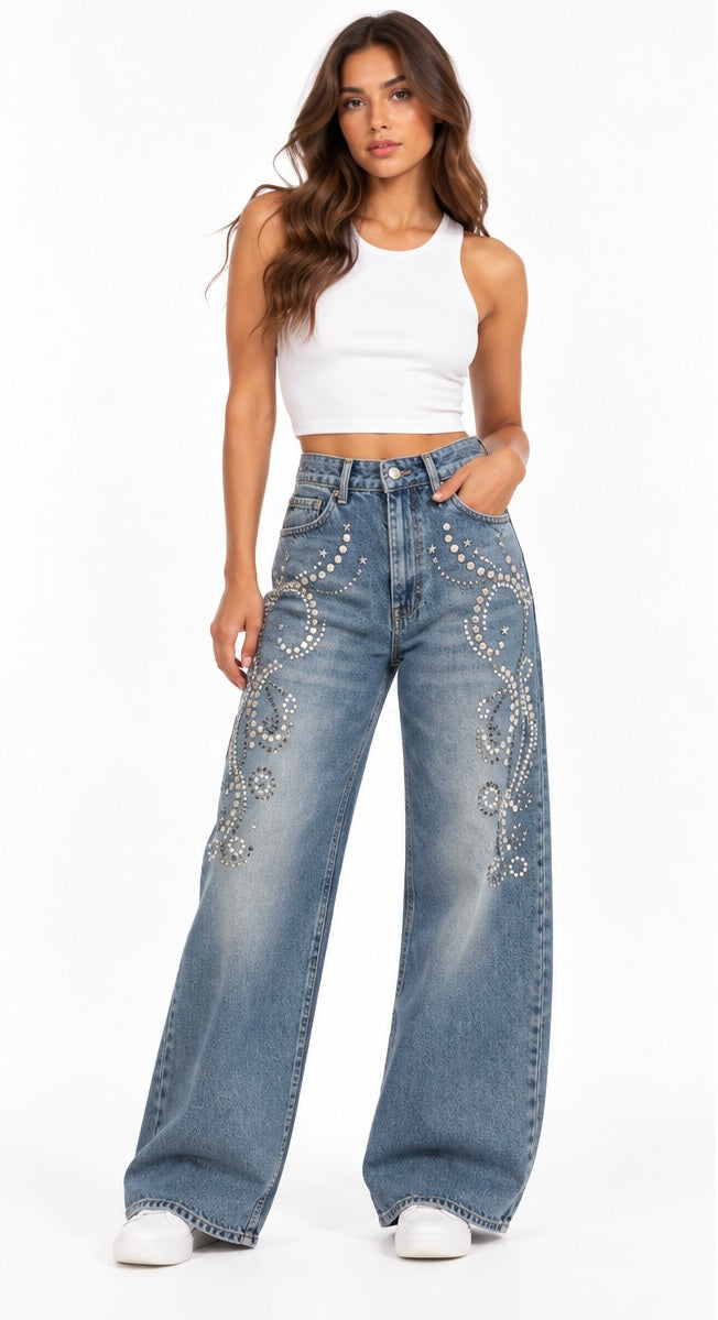 Embellished Wide-Leg Jeans