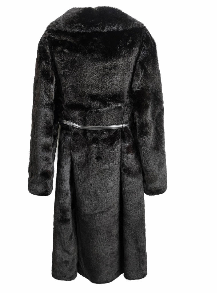 Luxury Belted Eco Fur Coat