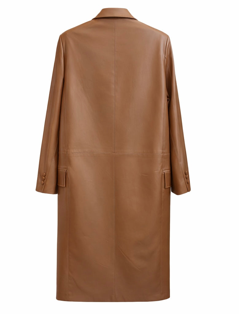 Tailored Double-Breasted Leather Coat