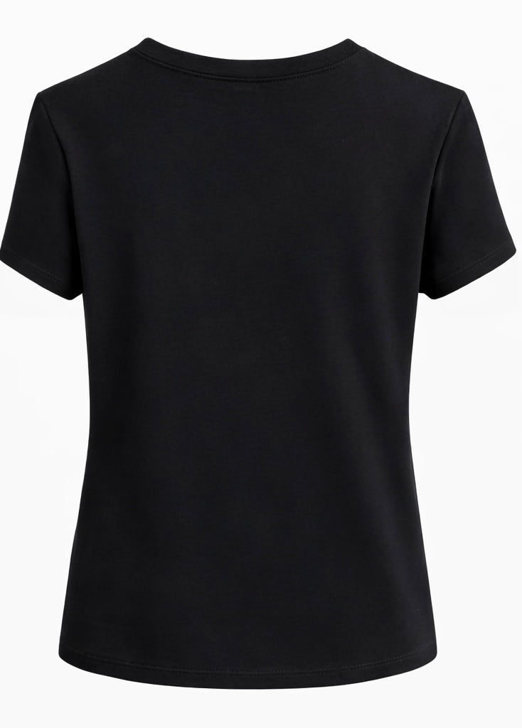 Charm Embellished Short Sleeve Top - Black , White , Brown
