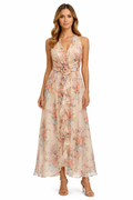 Soft Bloom Backless Maxi Dress