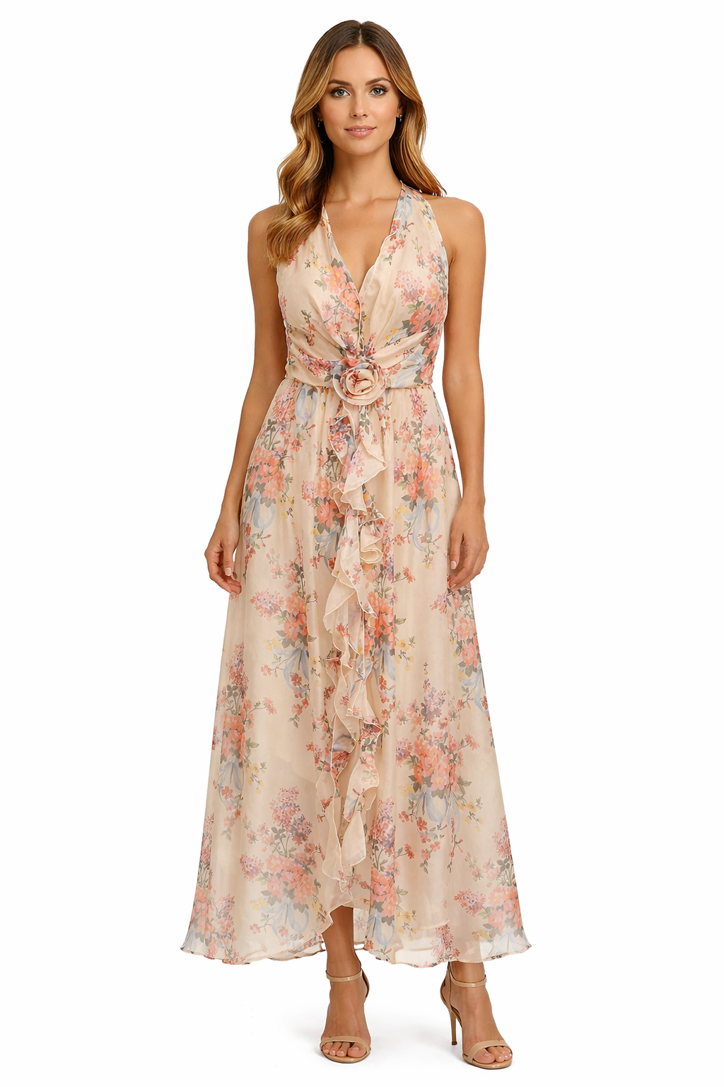 Soft Bloom Backless Maxi Dress