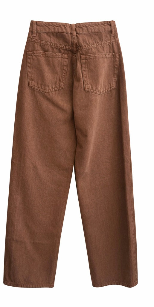 Brown  Denim Wide-Leg Pants