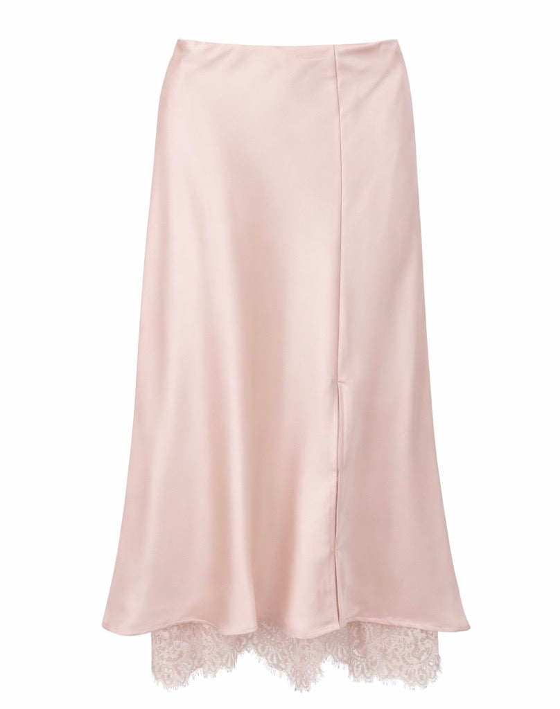 Silk Midi Skirt With Lace