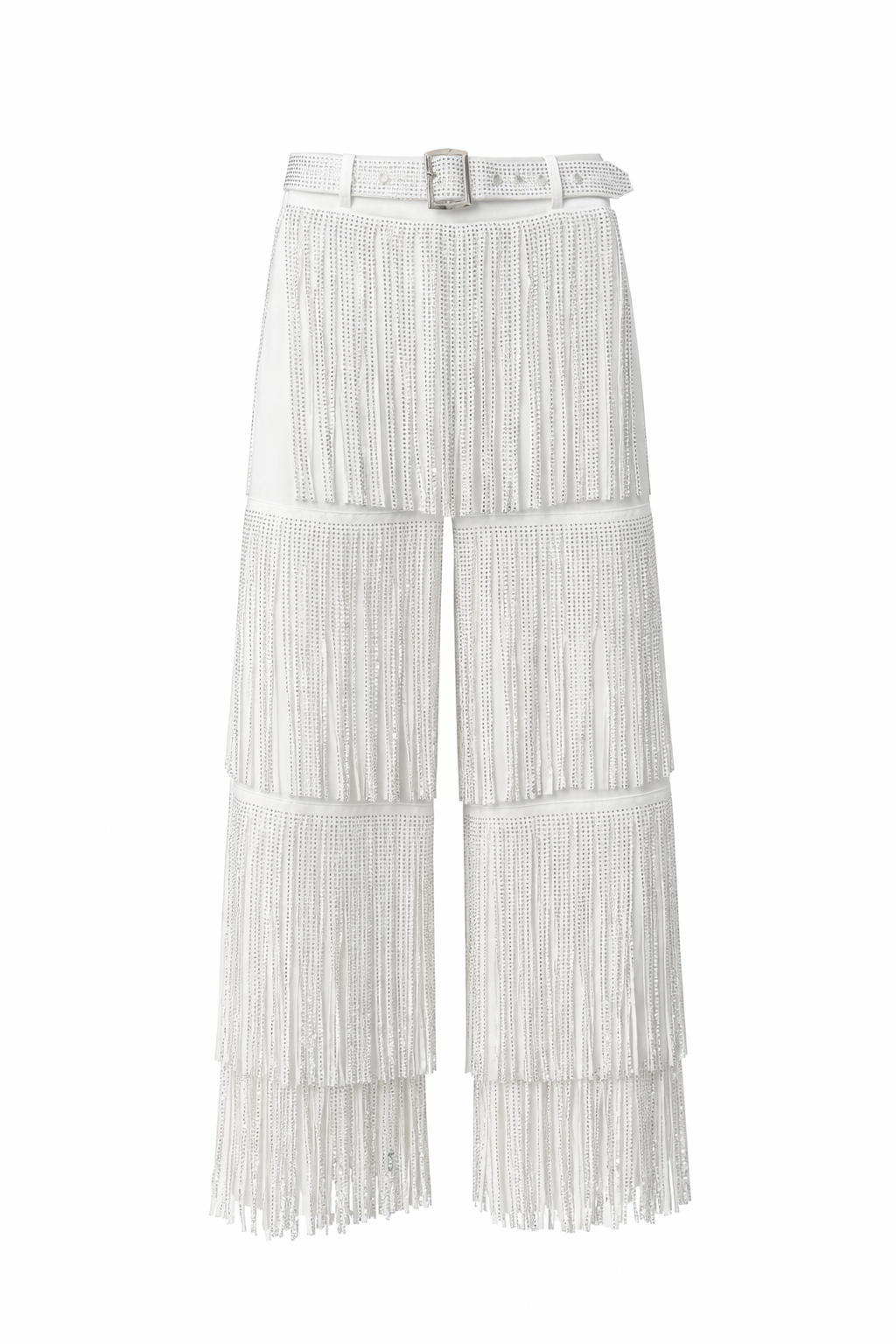 White Fringes Rhinestone Pants