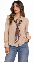 Silk Scarf Collar Blouse ( Beige , White )