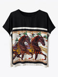 Equestrian Print Contrast Panel Top