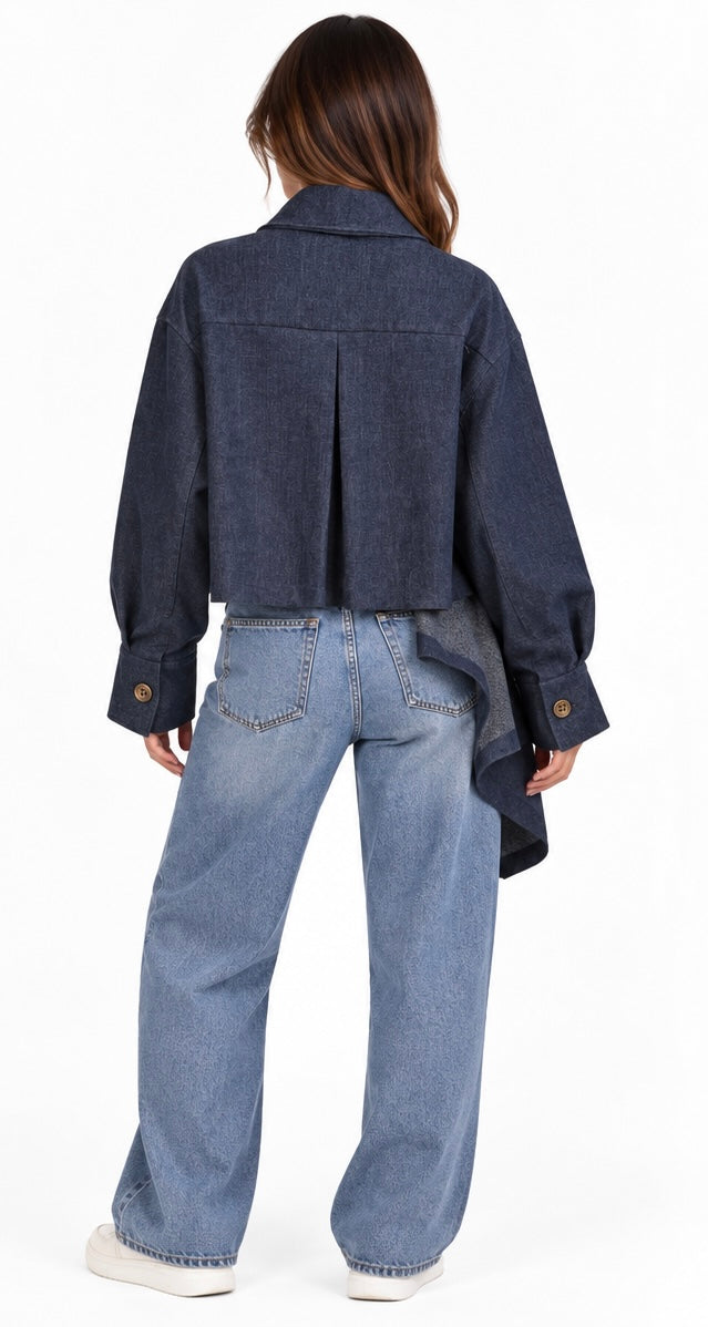 Asymmetric Draped Button Top ( Wine , Navy )
