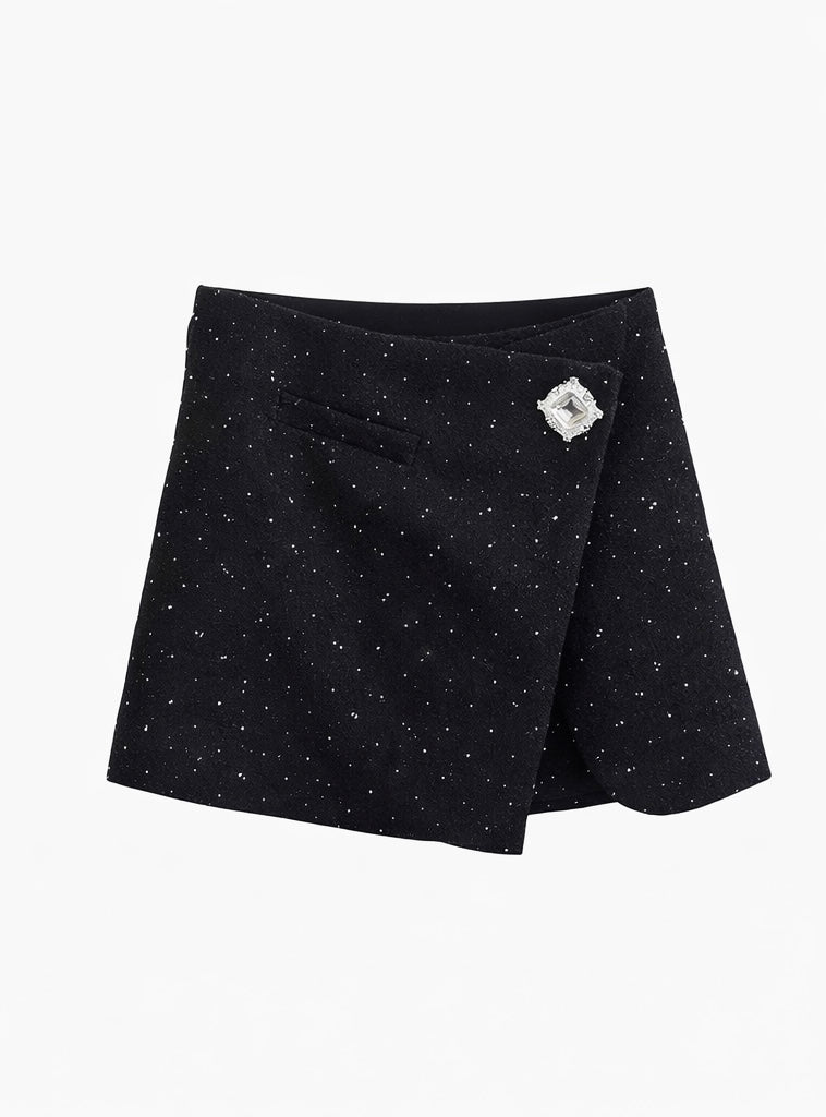 The Brooch Wrap Tweed Skort Black