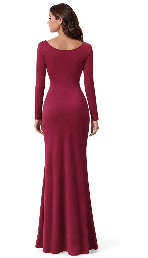 Red Elegant Burgundy Long Sleeve Dress