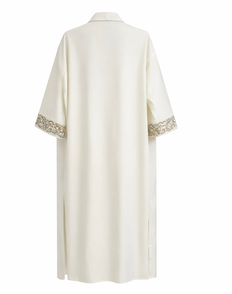 Calligraphy Embroidered Cream Open Abaya