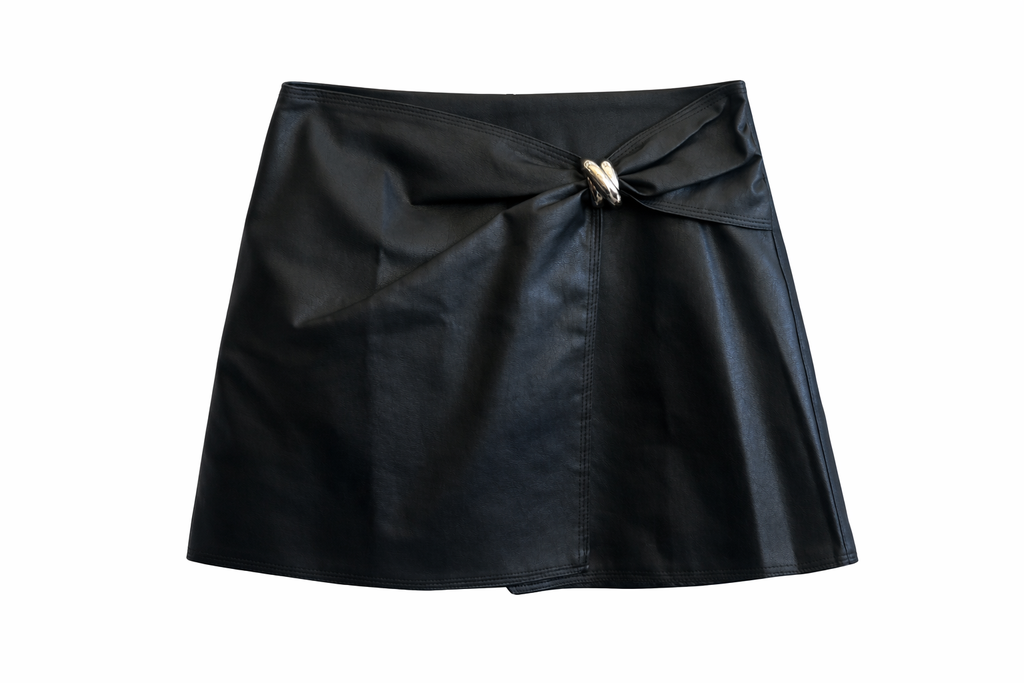 Twist ring Faux Leather Skort Black
