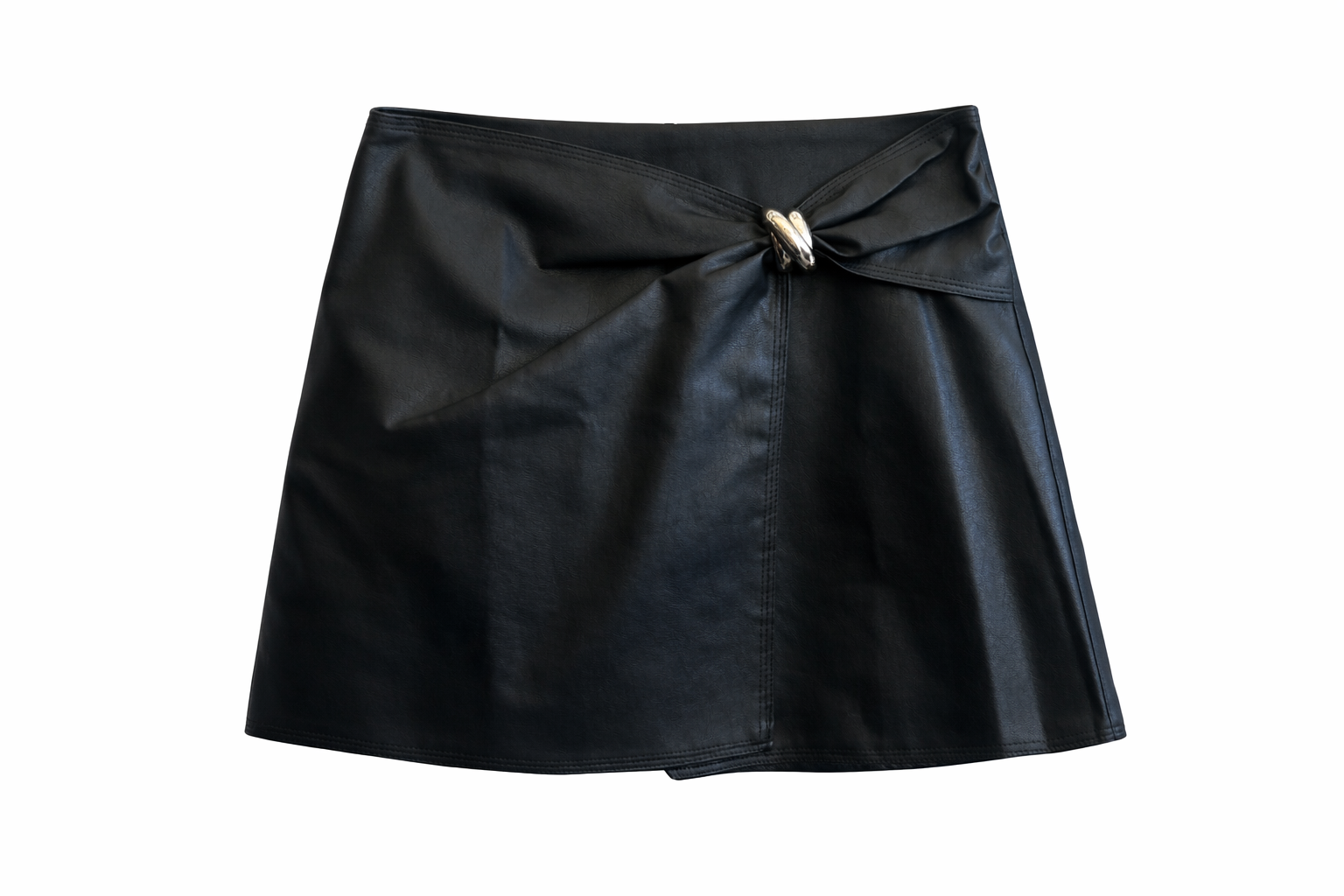 Twist ring Faux Leather Skort Black