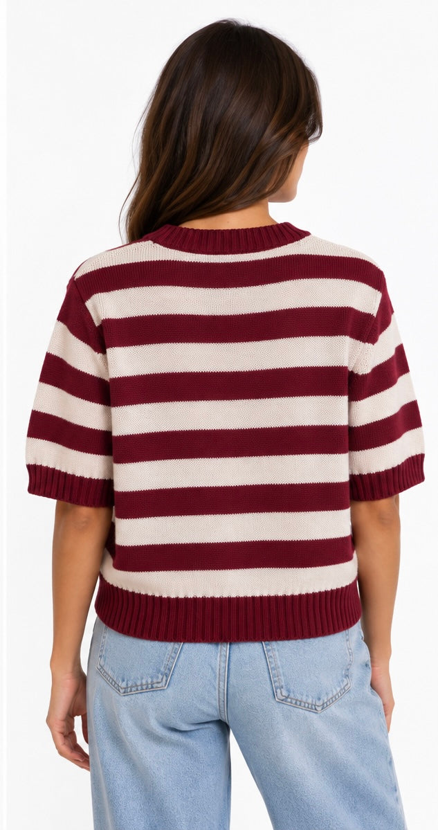 Striped Knit Top ( Olive , Navy , Beige , Burgundy )