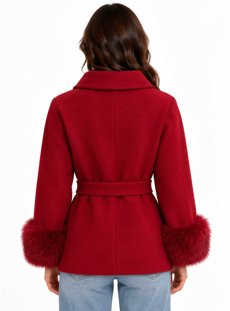 Fur coat with gold buttons ( Red , Black )