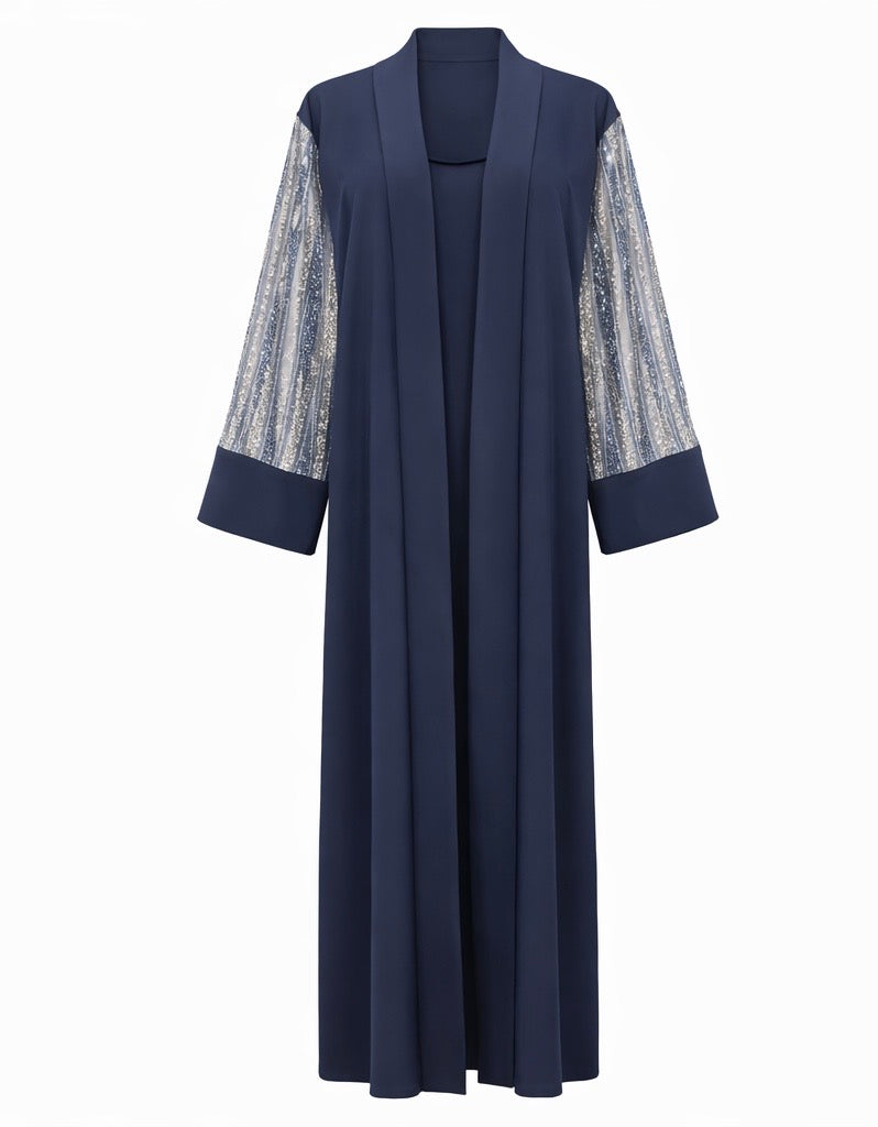 Sheer Embellished Sleeve Abaya – Navy