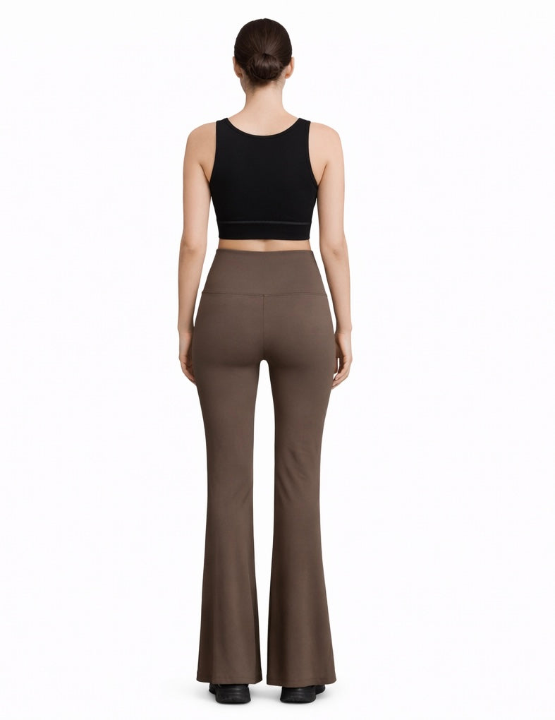 Sculpting High-Waist Flare Pants – Brown