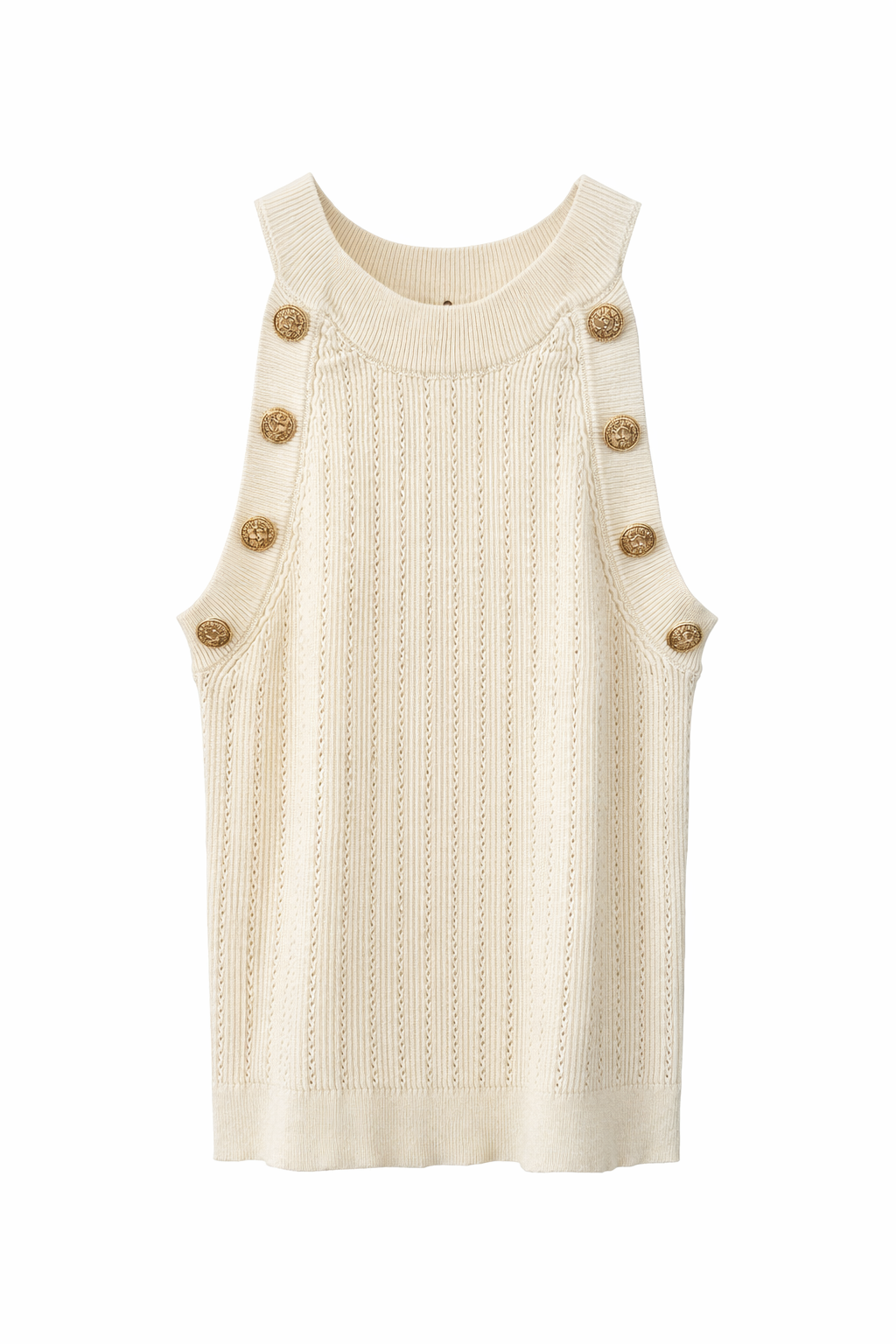 Slim Fit Ribbed Knit Button Detail Top & Maxi Skirt Set – White / Beige