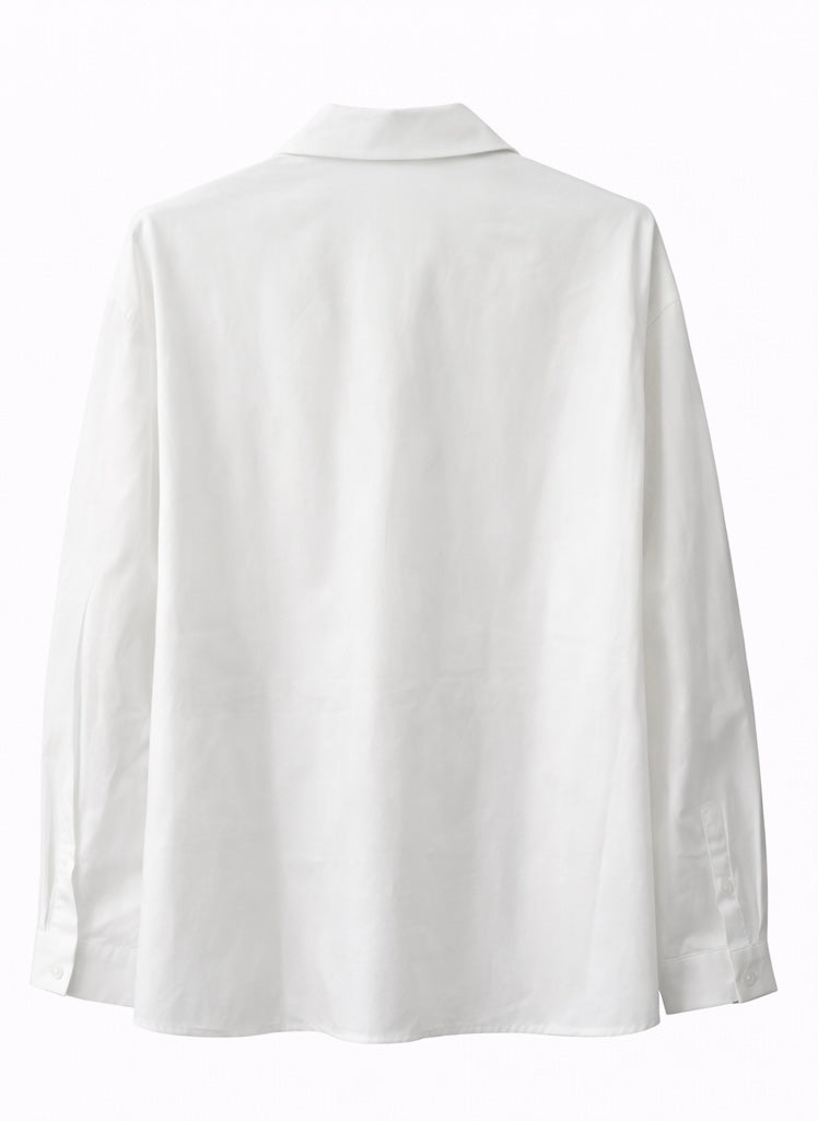 Button-Up Shirt with Rhinestone Tie - Black , White