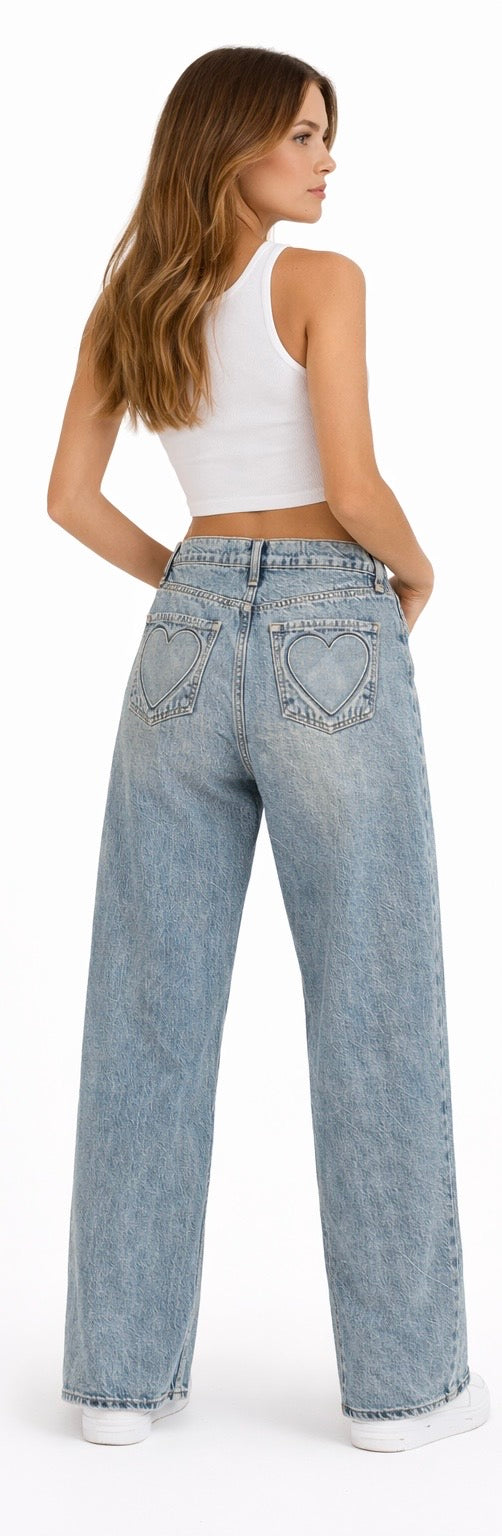 Vintage Style Heart Back Pocket Jeans
