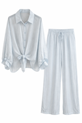 Sheer Oversized Blouse & Wide-Leg Pants