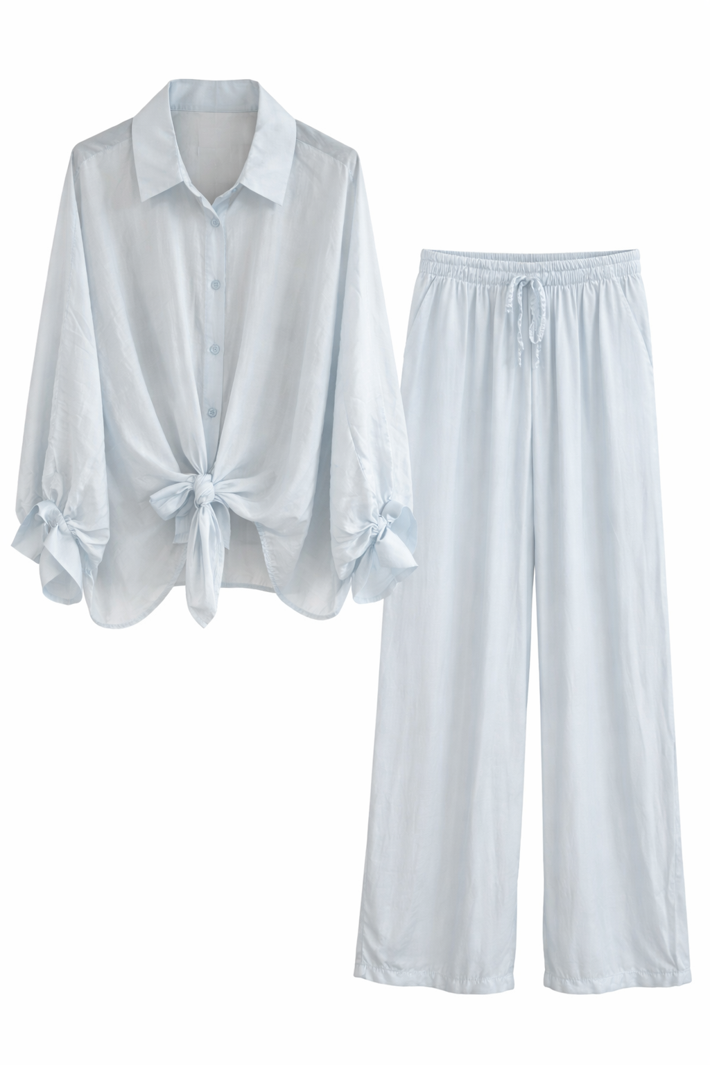 Sheer Oversized Blouse & Wide-Leg Pants