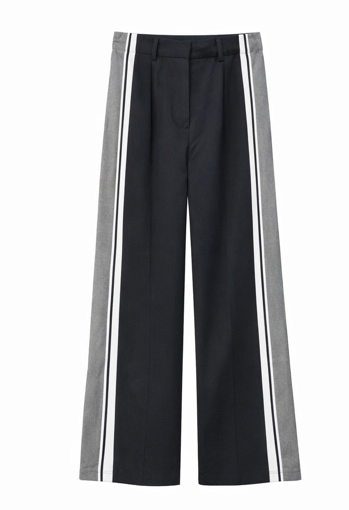 Wide-Leg Contrast Stripe Tailored Pants