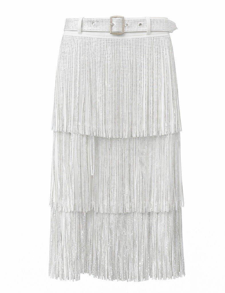 White Fringes Rhinestone skirt