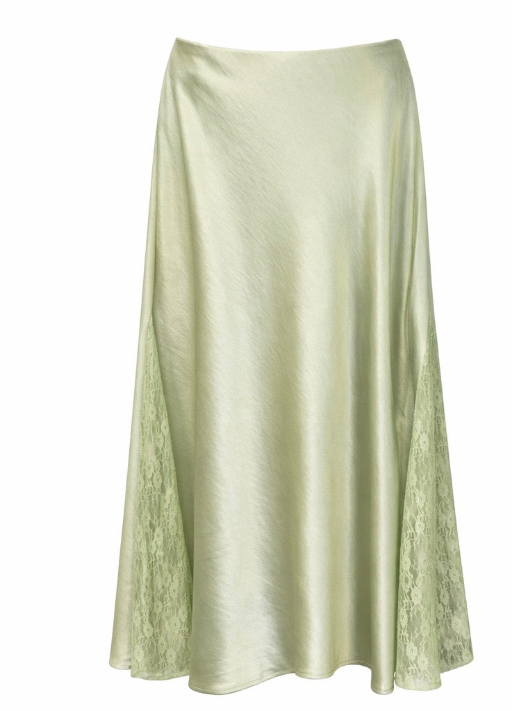 Pistachio Silk Lace Long Skirt