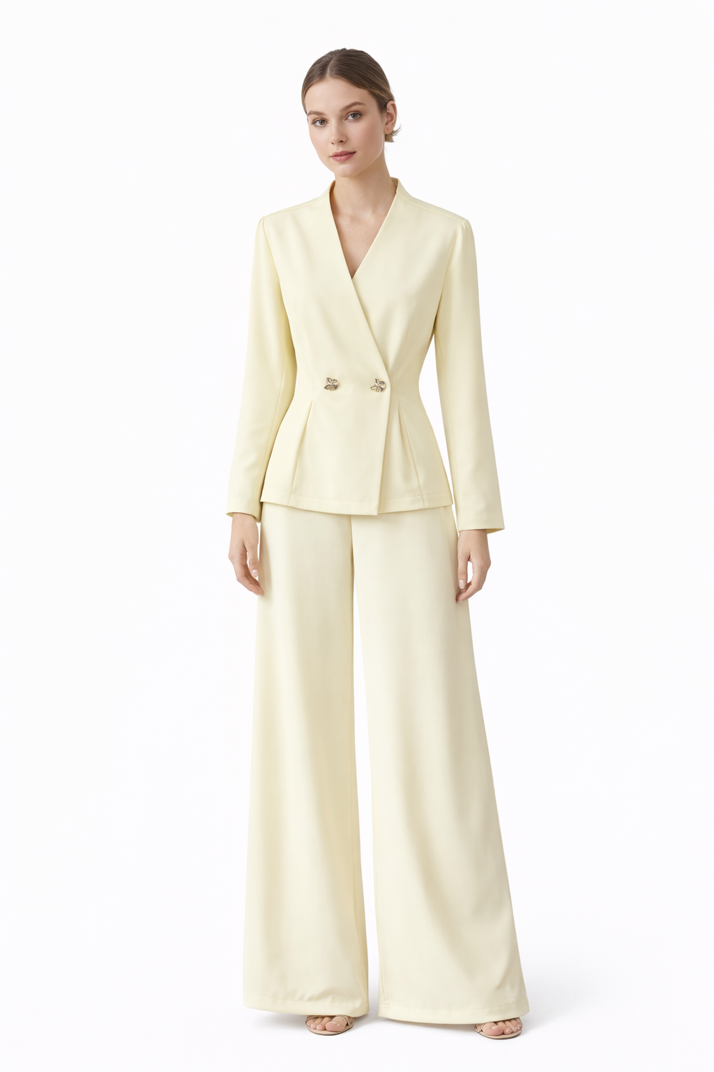Buttercream Wide-Leg Suit Set