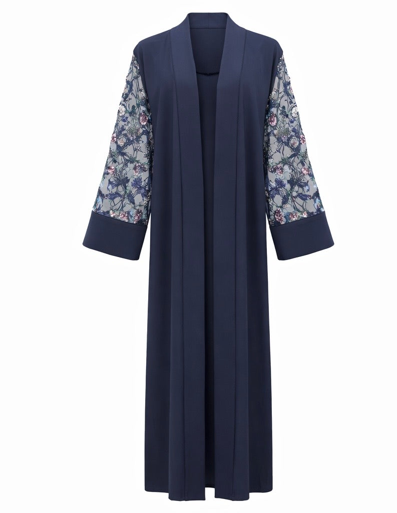 Luxury Navy Abaya with Floral Embroidery