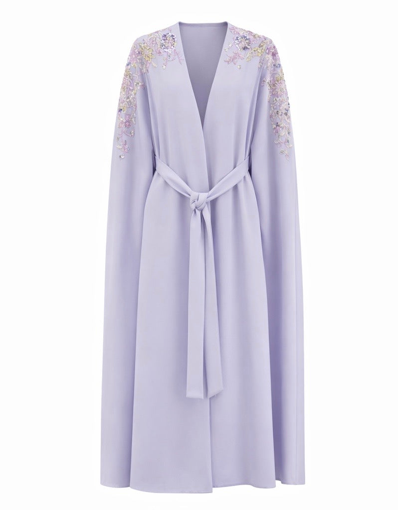 Lavender Embellished Cape Abaya with Open Sleeves