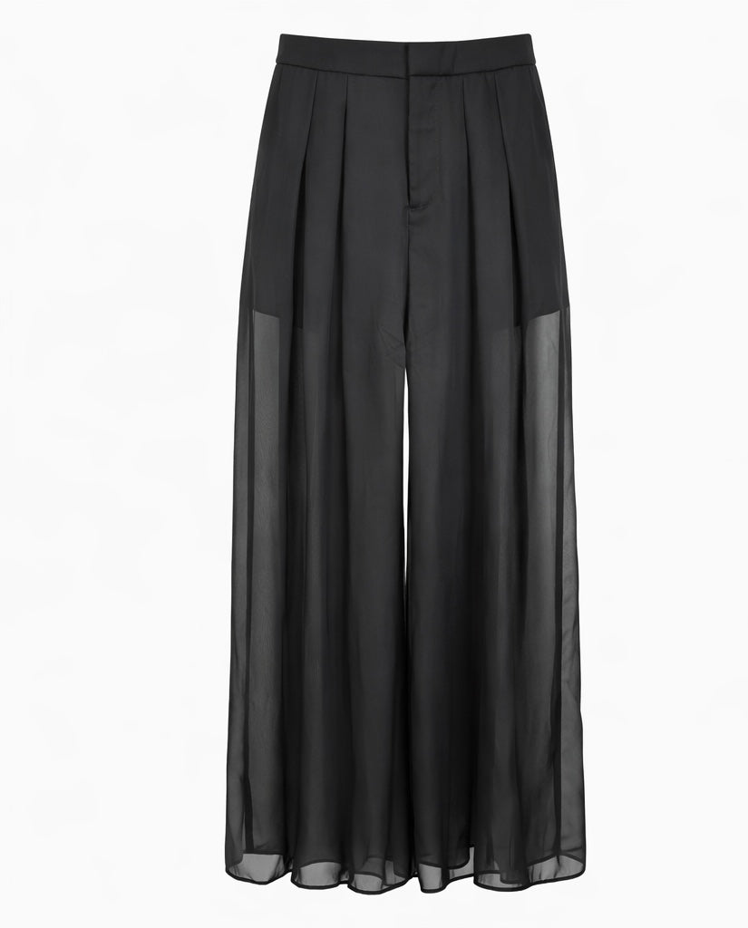 Beaded Blazer & Sheer Wide-Leg Pant Set