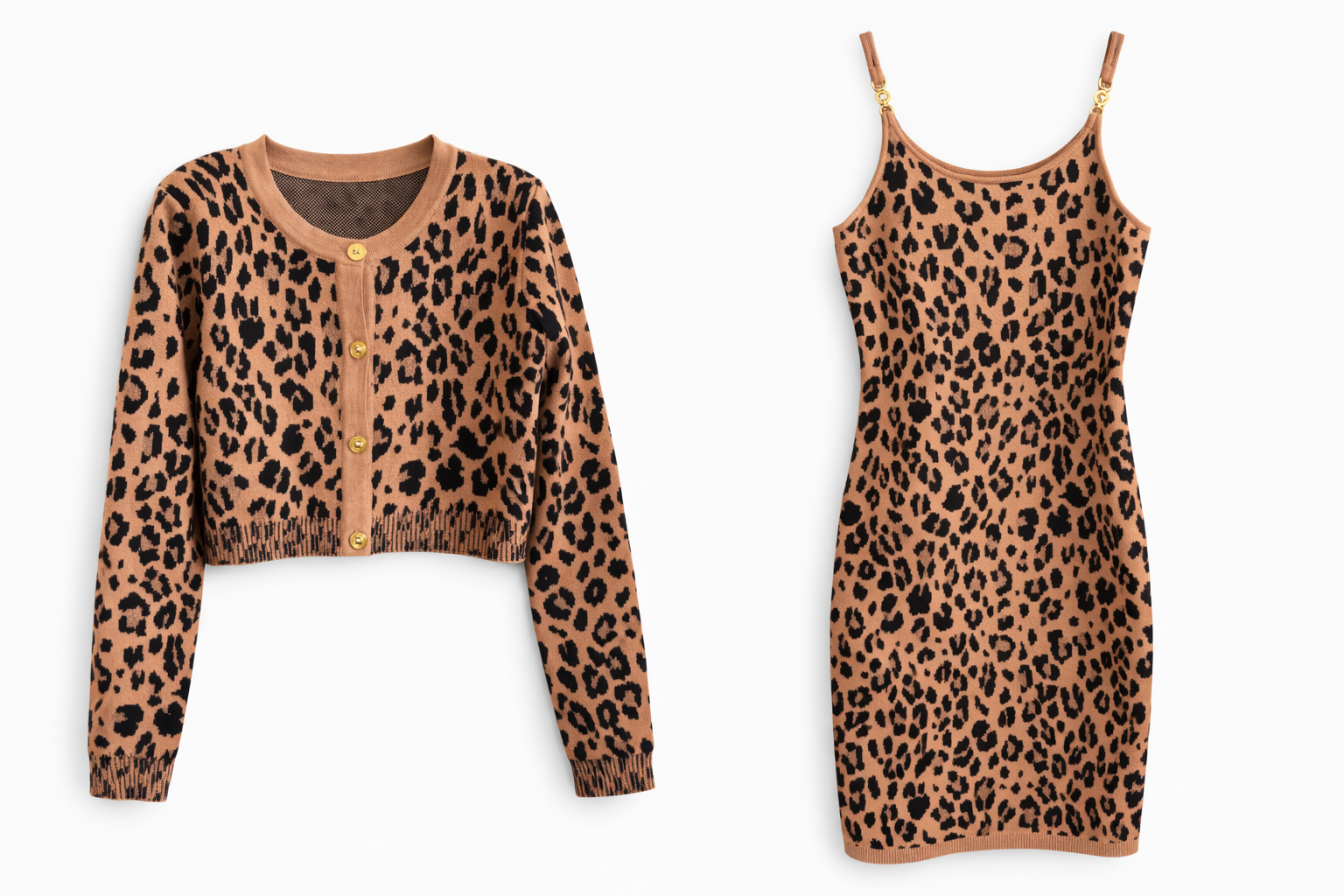 Leopard Print Bodycon Dress With Matching Cardigan