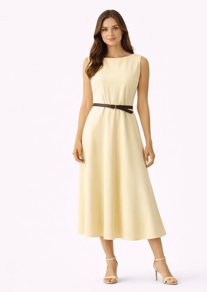 Sophia Classic Belted Dress - yellow , Blush Pink , black