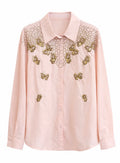 Blush Pink Butterfly Embroidered Shirt