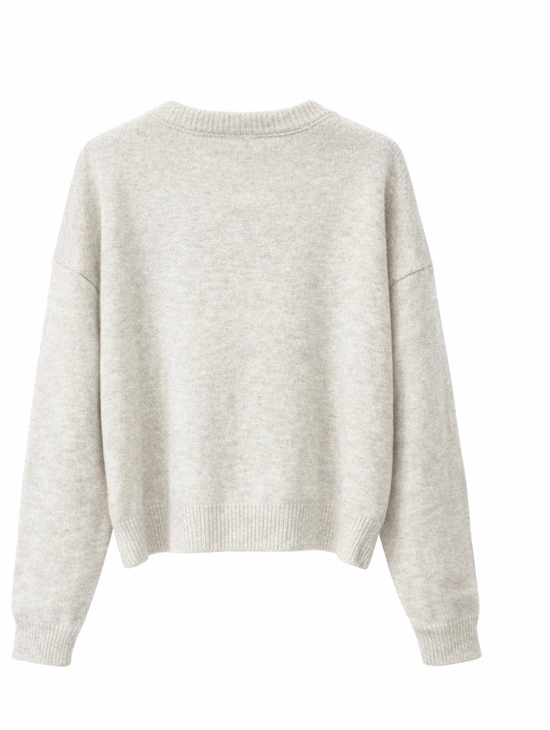 Lace Embroidered Front Knit Sweater – Light Grey