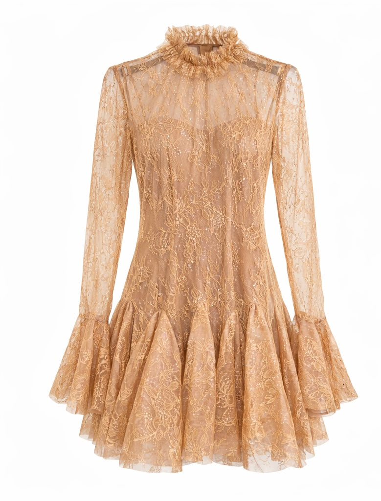Champagne Lace Flare Dress