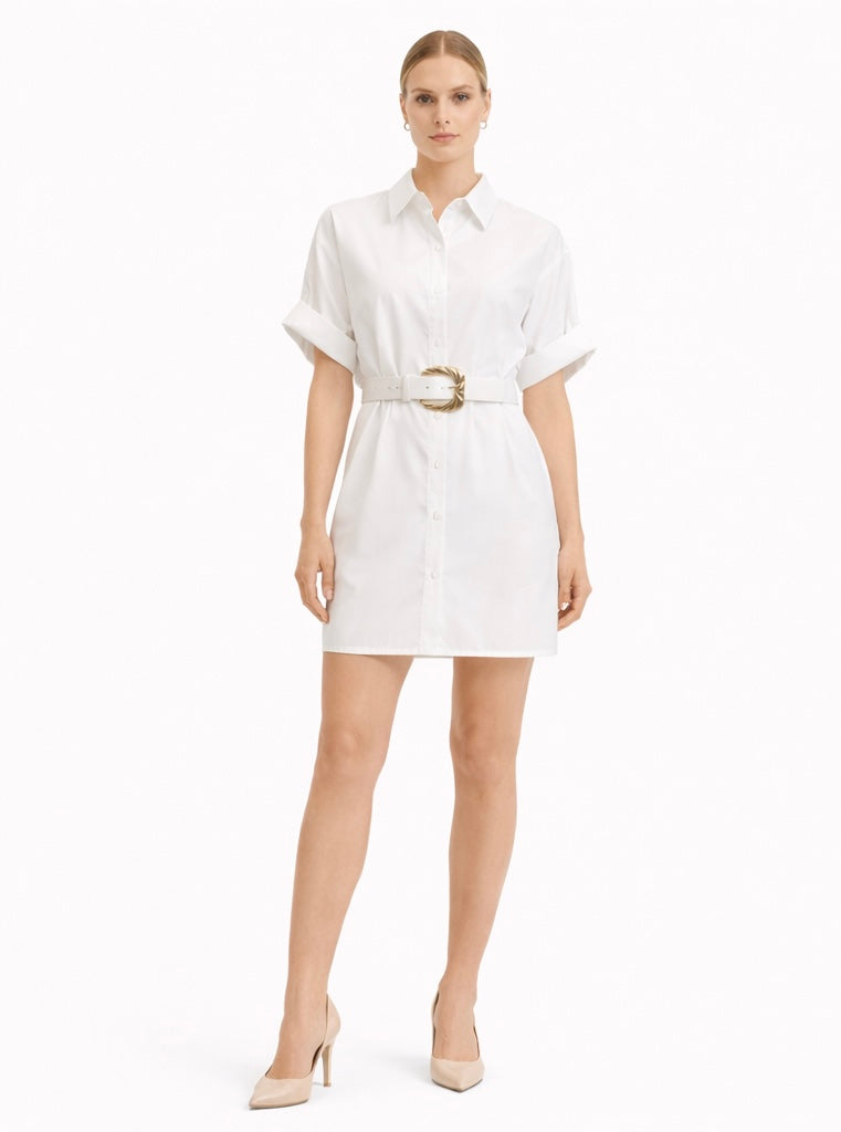 Timeless Belted Mini Dress White