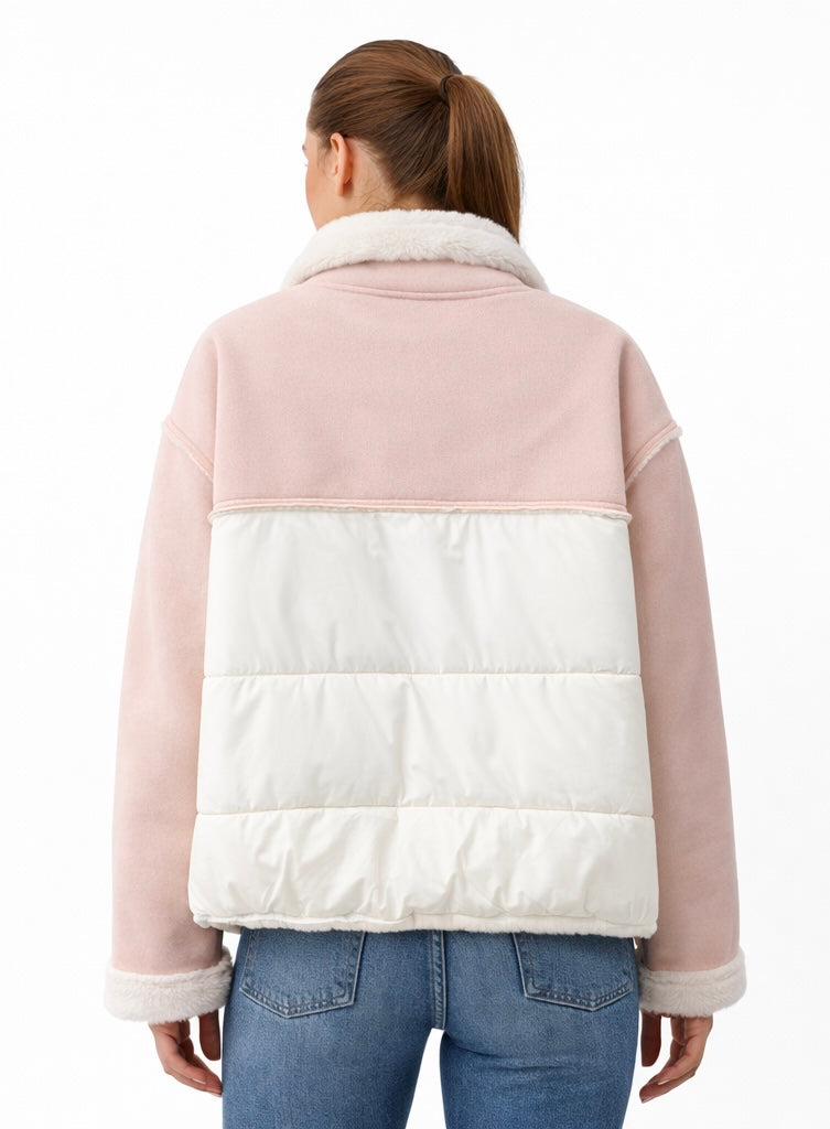 Blush Colorblock Sherpa Puffer Jacket