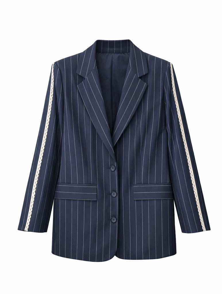 Tailored Navy Pinstripe Statement Blazer
