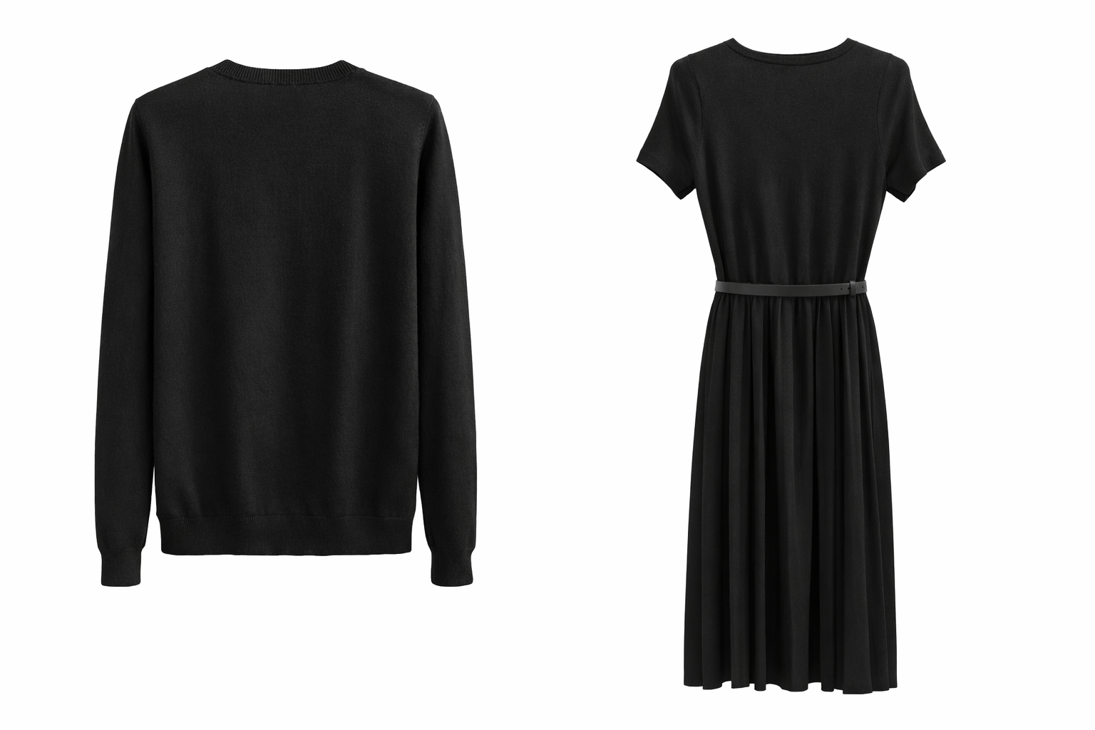 Black Knit Cardigan & Belted Pleated Dress