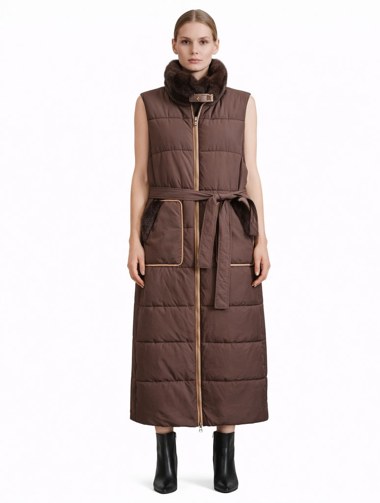 Sleeveless Quilted Maxi Vest